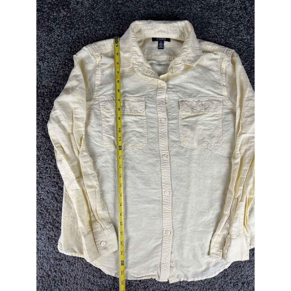 Chaps Classics Women's Long Sleeve Yellow Shirt Size Large 100% Linen Button-up - Picture 8 of 9
